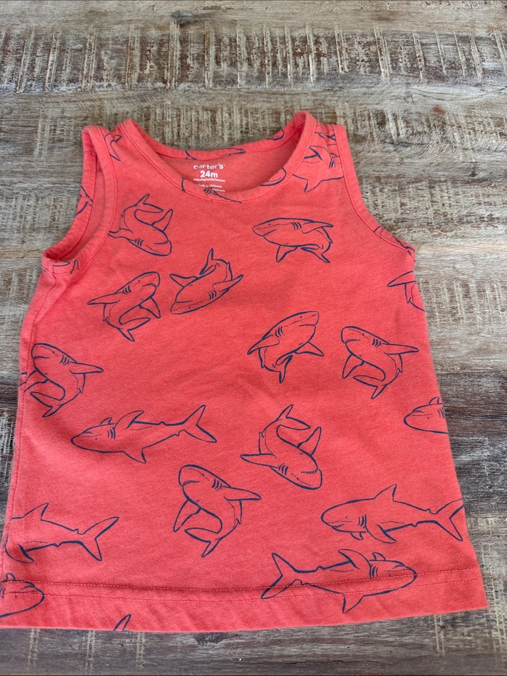 Carter's Coral Tank Top with Navy Shark Print